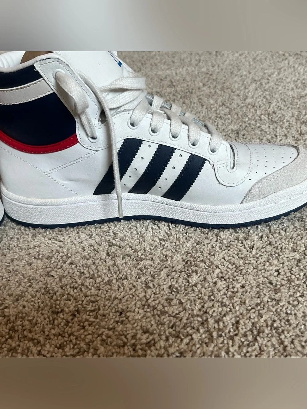 adidas White and Navy Top Ten High-Top Sneakers